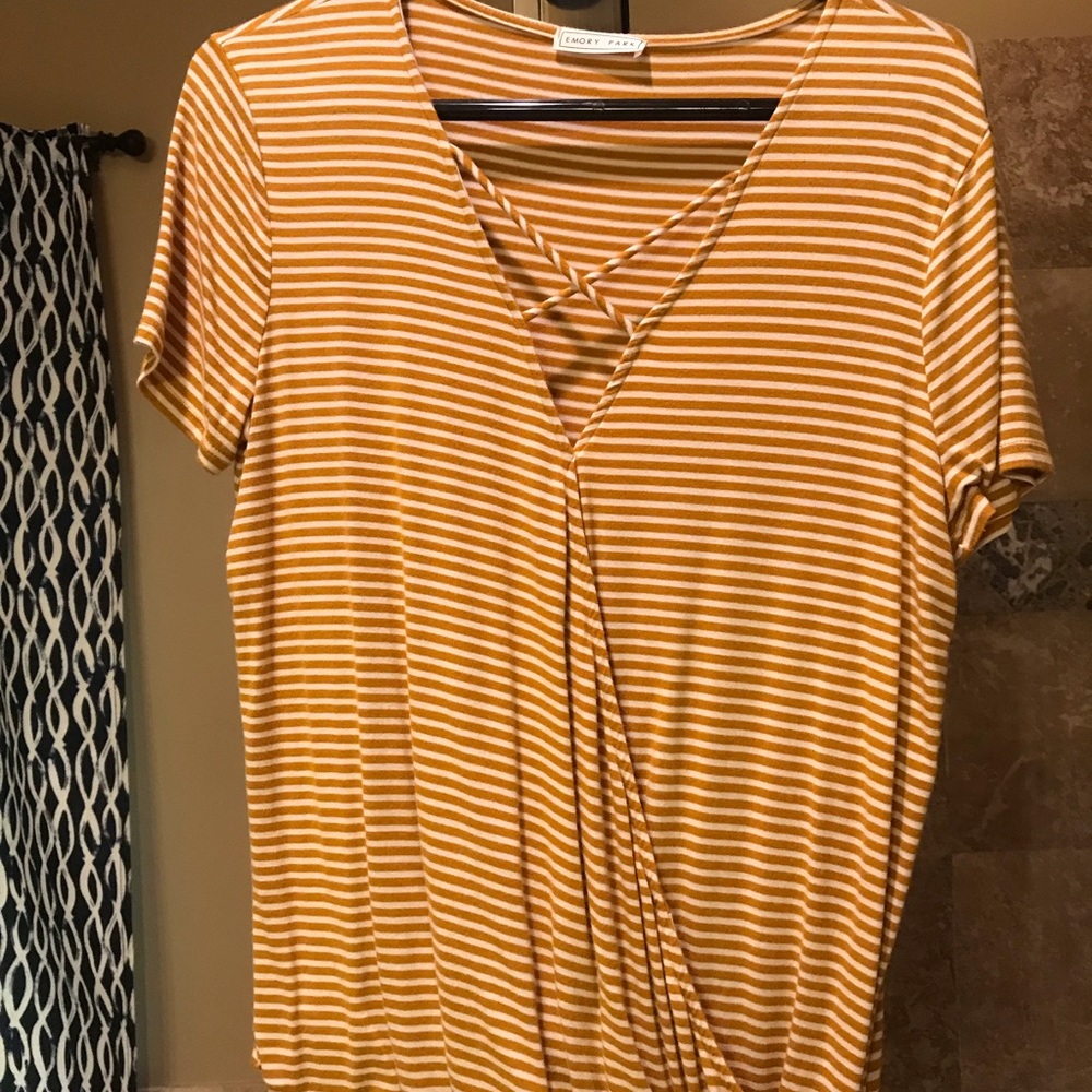 Mustard and white stripe top